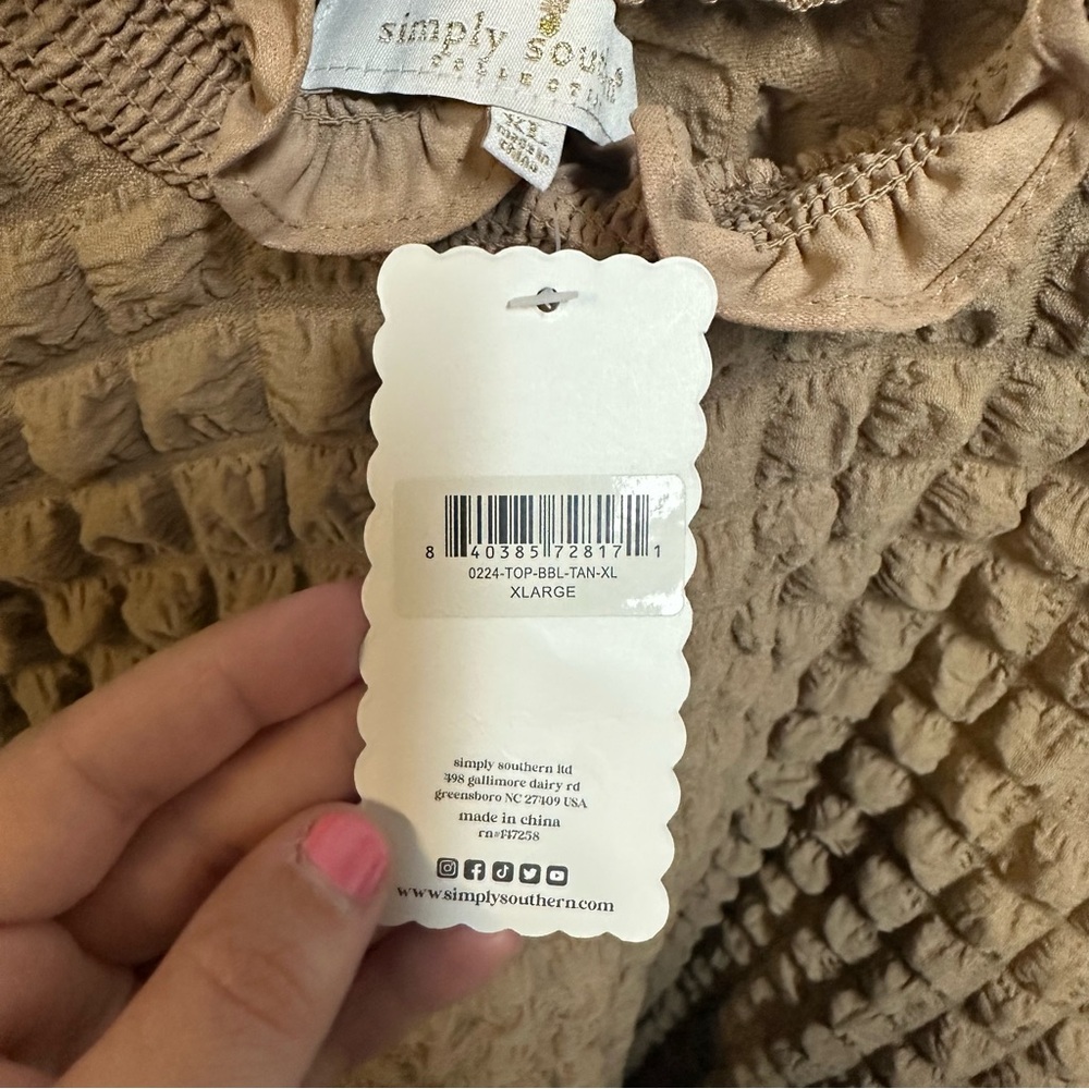 Simply Southern Tan Bubble Breeze Top – Size XL NWT - Picture 8 of 9